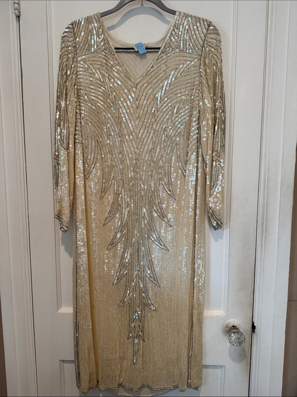 Vintage Gold Sequin Long Sleeve V-Neck Dress